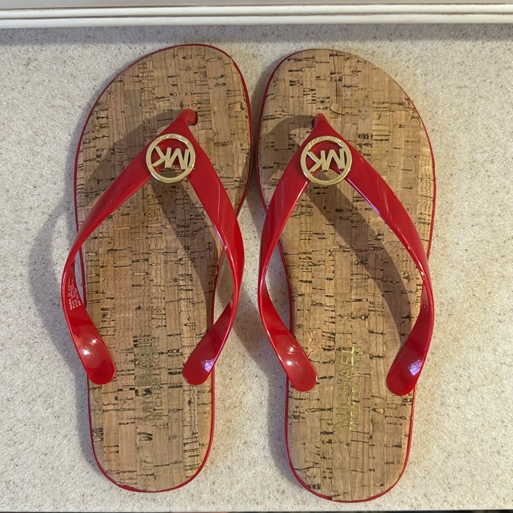 🛑3 FOR $30🛑 Michael Kors Red Jelly Cork Thongs